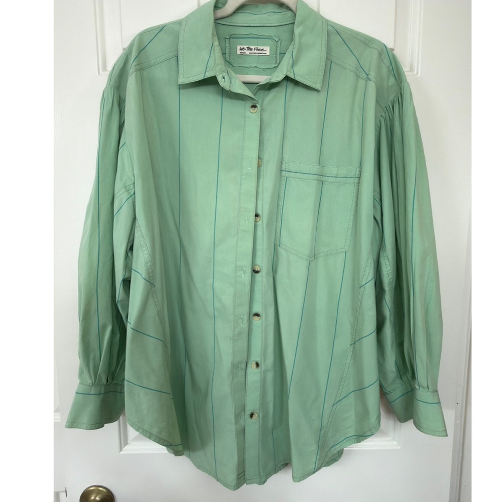Free People We The Free “Happy Hour” Poplin Button-down|Mint green|Size M